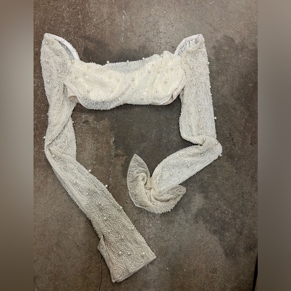 Oh polly pearl beaded cropped top bachelorette bridal - Picture 3 of 6